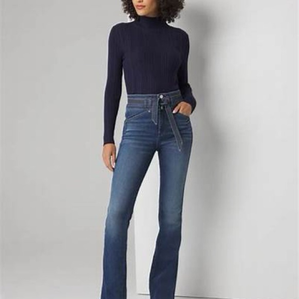 Extra High-Waisted Slim Flare Jeans, WHBM, Size 4 Long - Picture 3 of 5